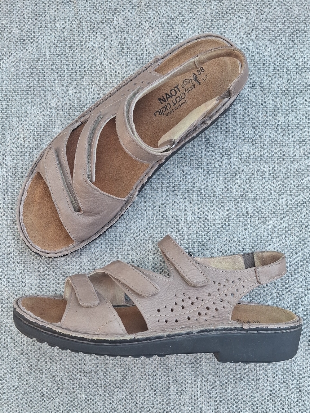 NAOT Birgit Taupe Leather Adjustable Sandals - Size EU 38 (US 7)